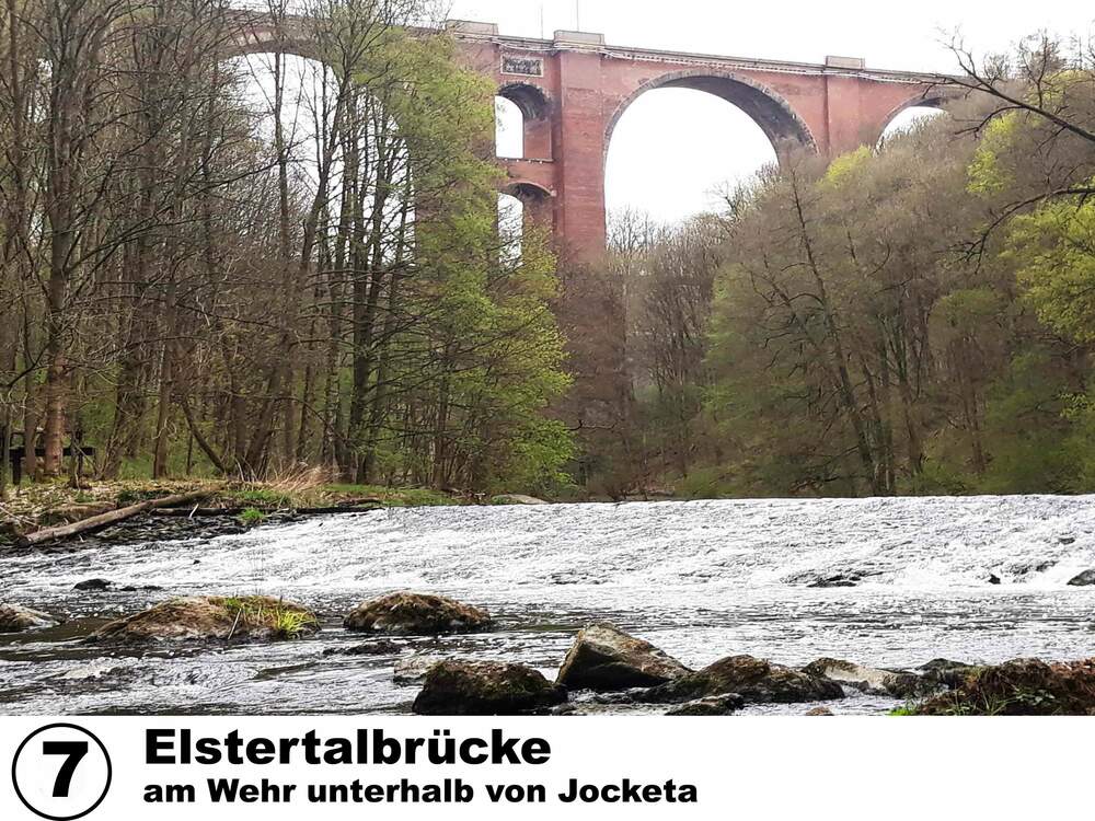 Elstertalbrücke, am Wehr unterhalb von Jocketa